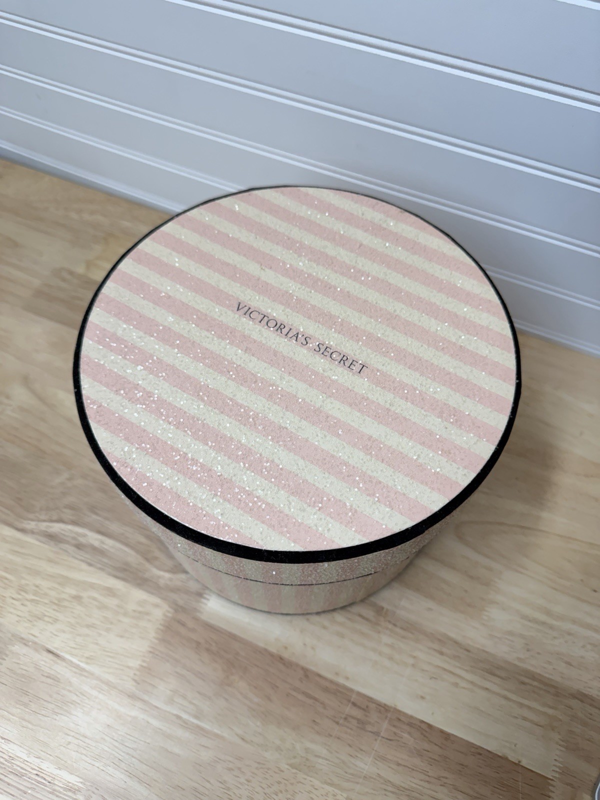 Vintage Victoria’s Secret Store Display Hat Box Pink Stripe Retail Prop Sparkle