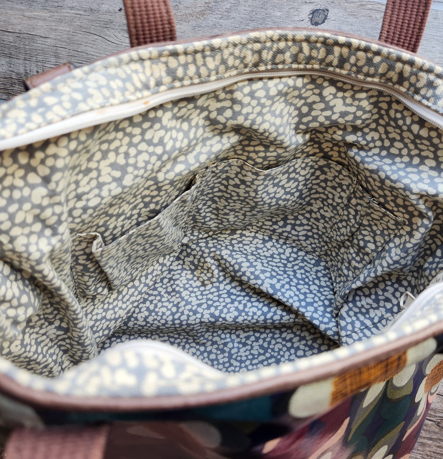 Vtg Fossil Tote Key Per Leather Coated Canvas Floral Hand Shoulder Bag Purse EUC