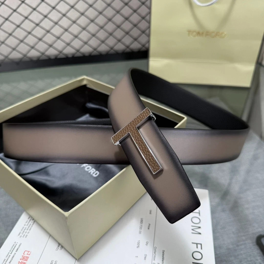 TOM FORD 38mm Gray/Black Reversible Leather Belt New