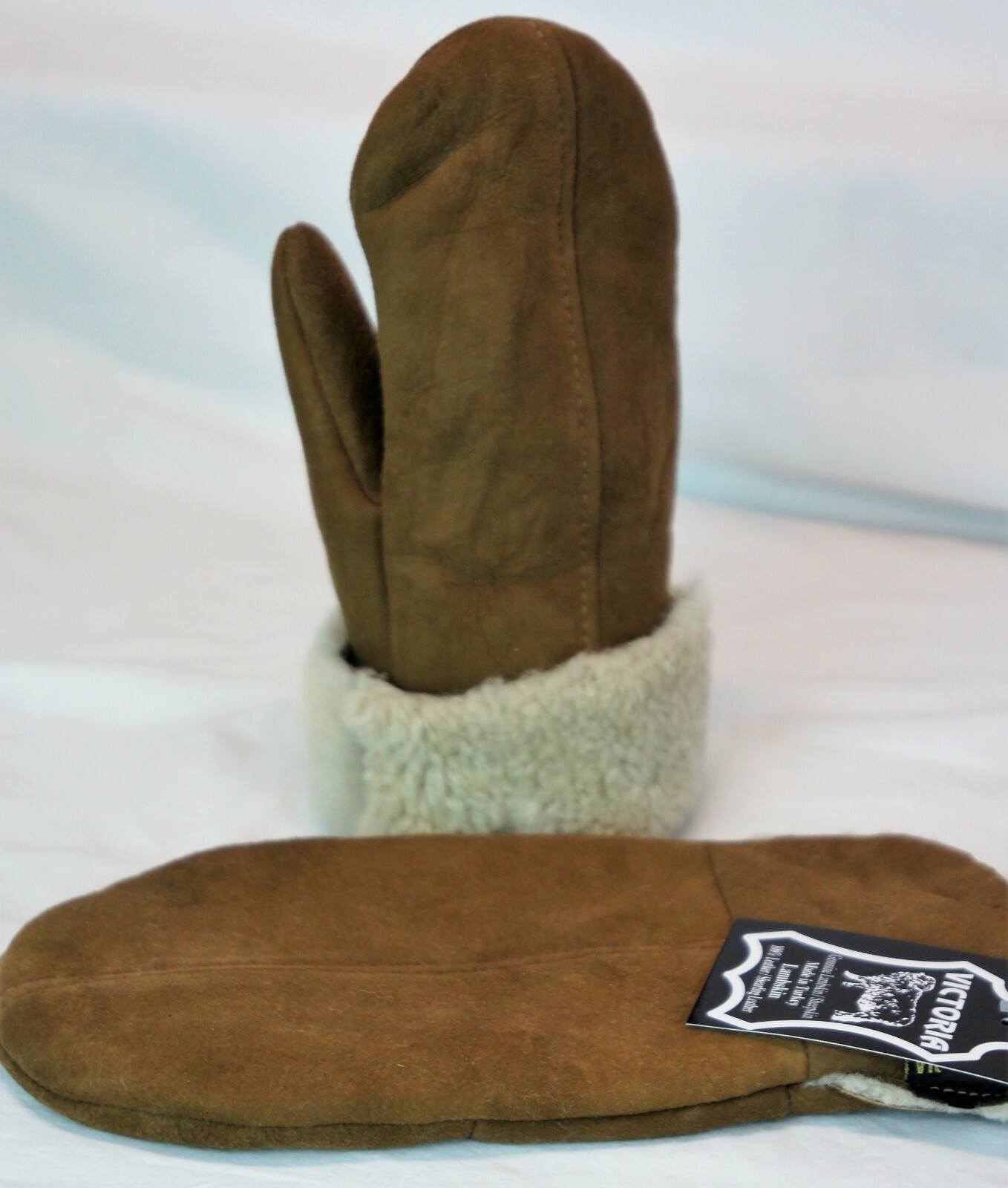 REAL GENUINE SHEEPSKIN SHEARLING LEATHER MITTENS UNISEX TOFFEE BROWN SUEDE S-2XL