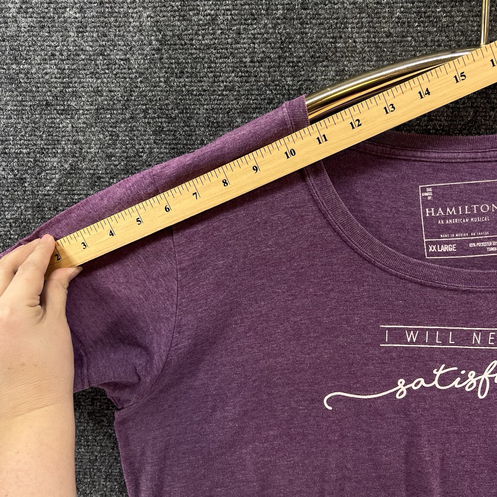 Hamilton Musical Graphic T-Shirt Womens 2XL ‘Never Be Satisfied’ Purple Official