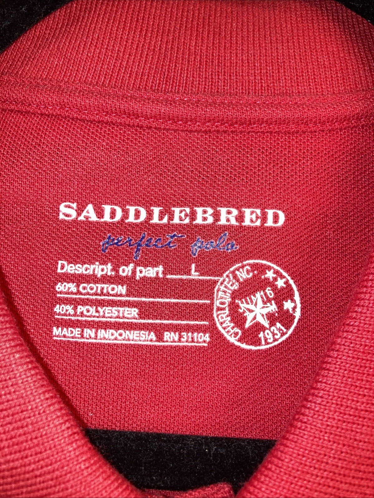 Saddlebred Mens Polo Shirt Large Red With Black Blue White Colorful Stripes