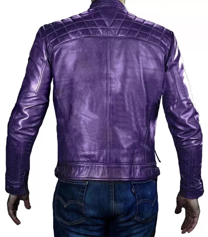 Men’s Cafe Racer Classic Diamond Purple Motorcycle Bomber Biker Leather Jacket