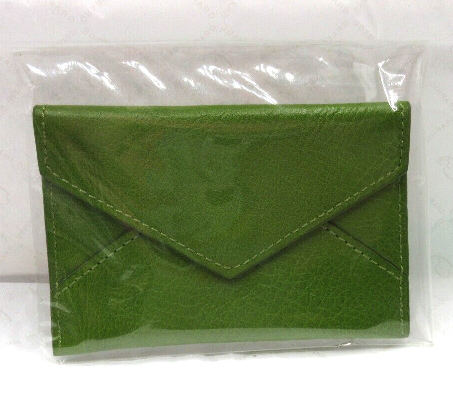 Envelope Card Holder MINI Leather Holds Business Credit Graphic Image LIME GREEN
