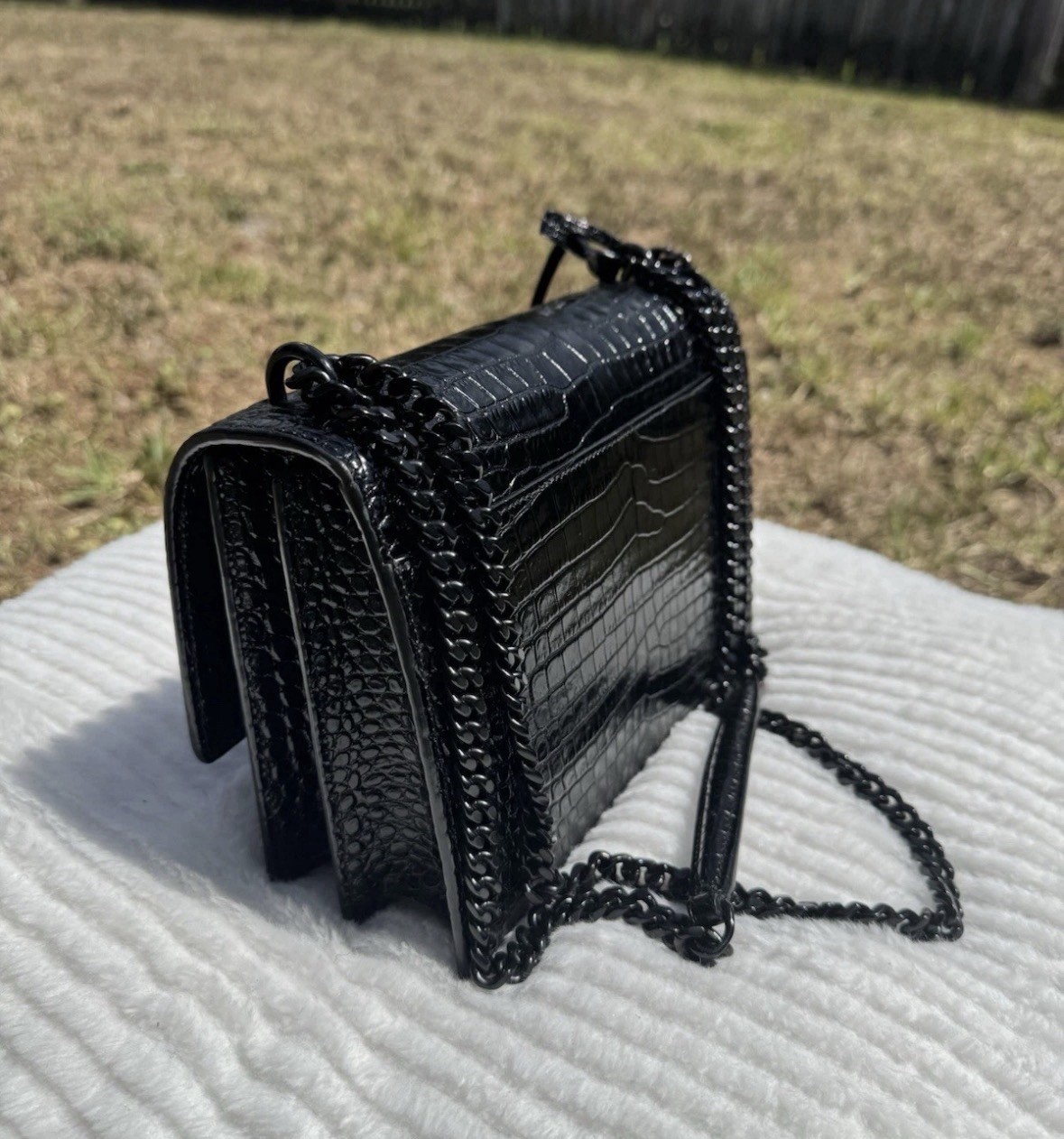 Saint Laurent Sunset Medium YSL Crossbody Bag in Croc-Emboassed Leather