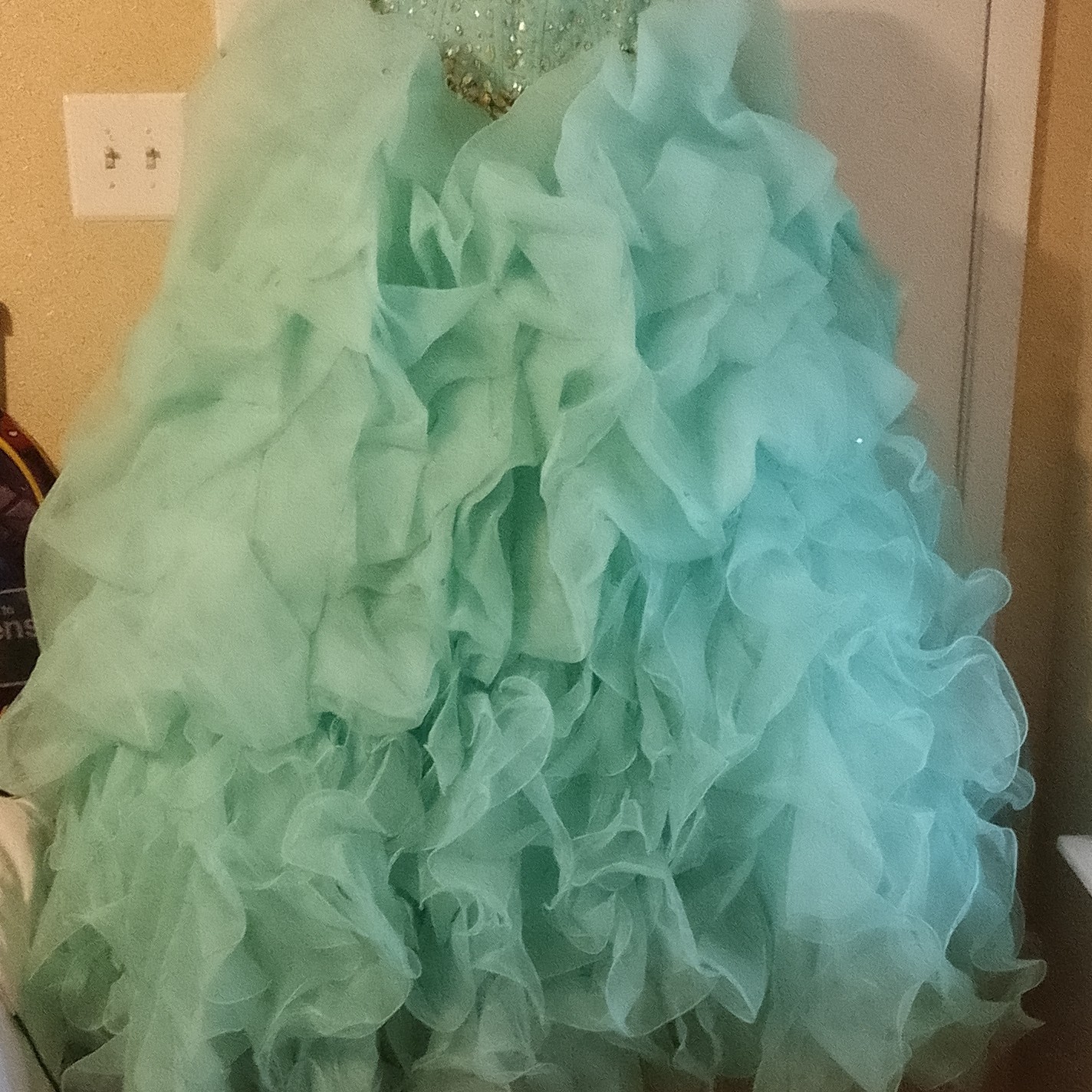 Mori Lee by Madeline Gardner Light Blue Ball Gown with Gold Accents