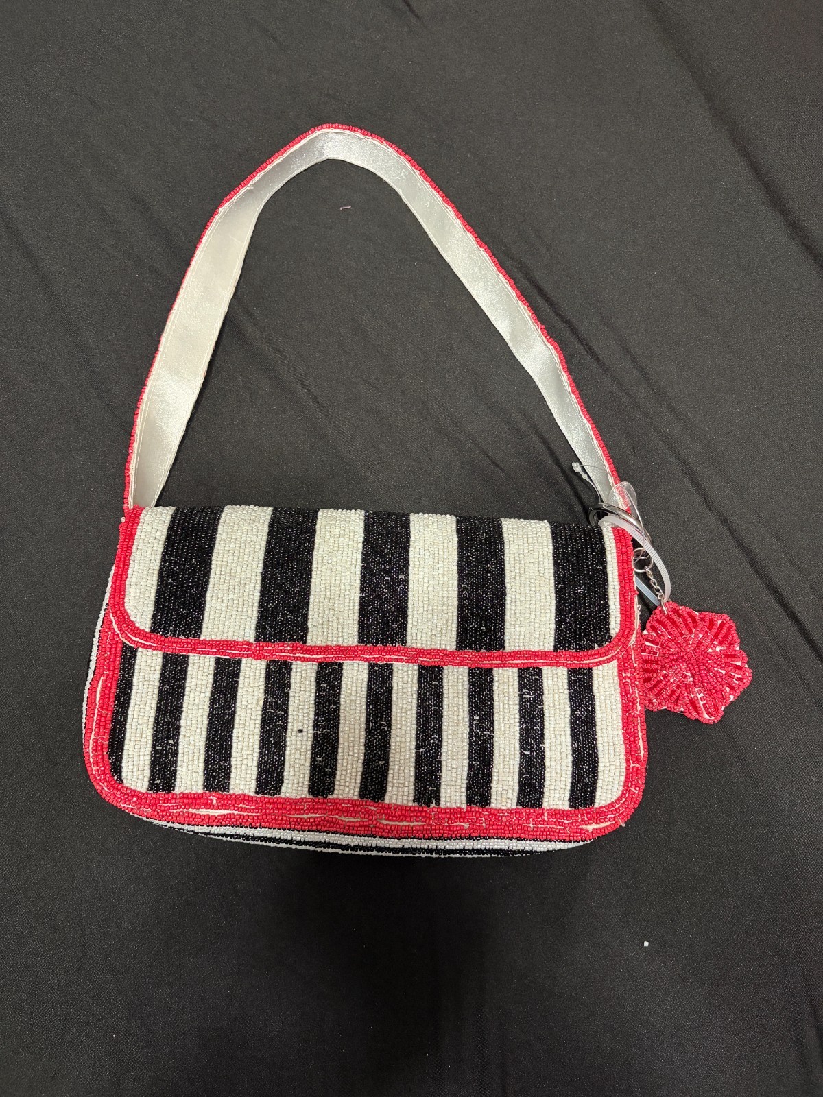 NWT Viral Beaded Purse Black Red White Striped Shoulder Bag