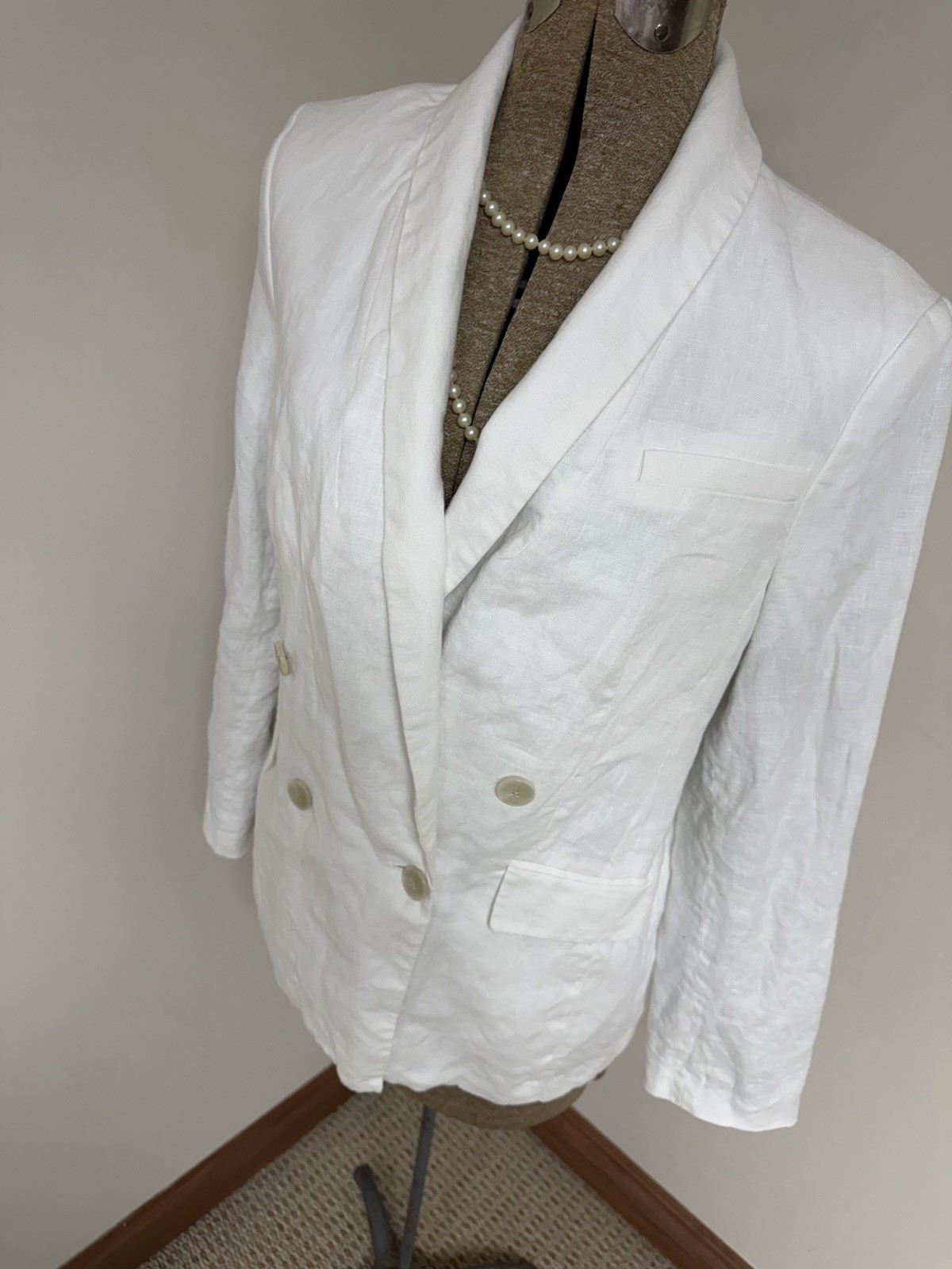 Banana Republic Blazer Size 8 Double Breasted White Linen Long Line Jacket BR