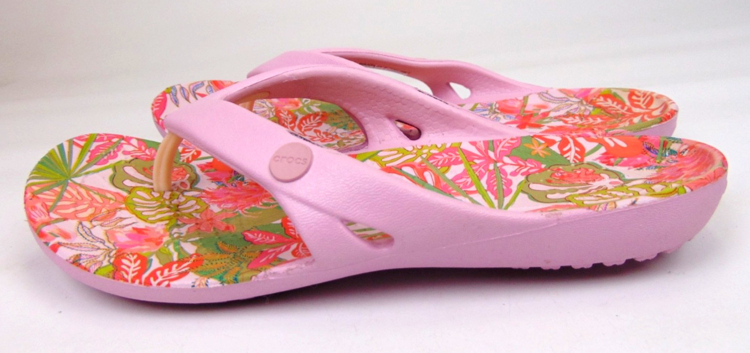 Crocs KADEE II Flip Flops Thong Sandals Women’s Size 4.0 M, Pink Floral Multico