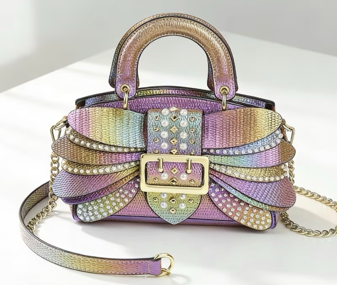 A rainbow-colored bag will match your dress.