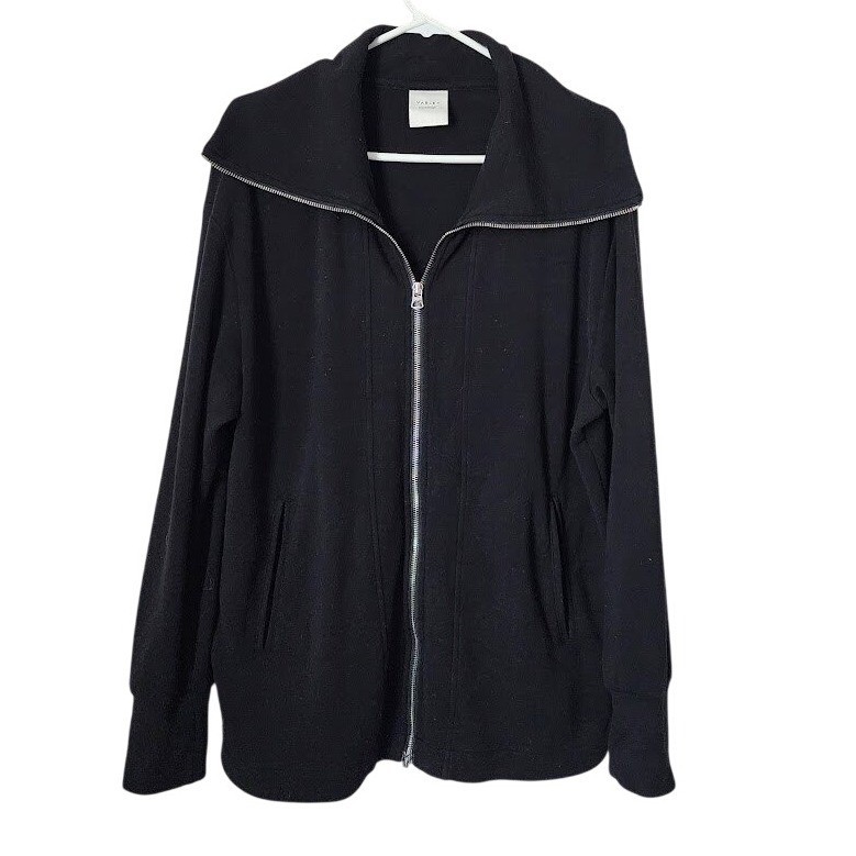VARLEY DoubleSoft Zip Jacket Oversized Collar Minimalist Black Size M
