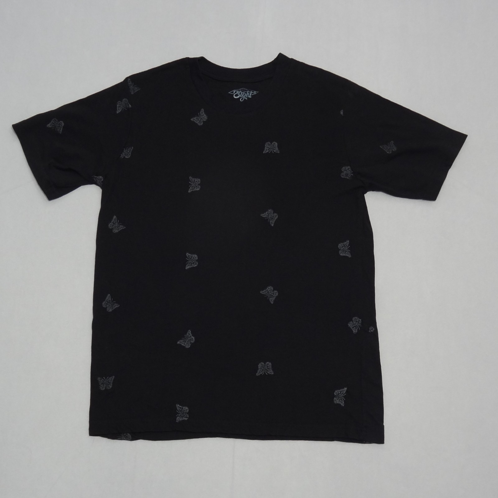 Eighty Eight Black Gray AOP Embroidered Butterfly Short Sleeve Shirt Unisex S