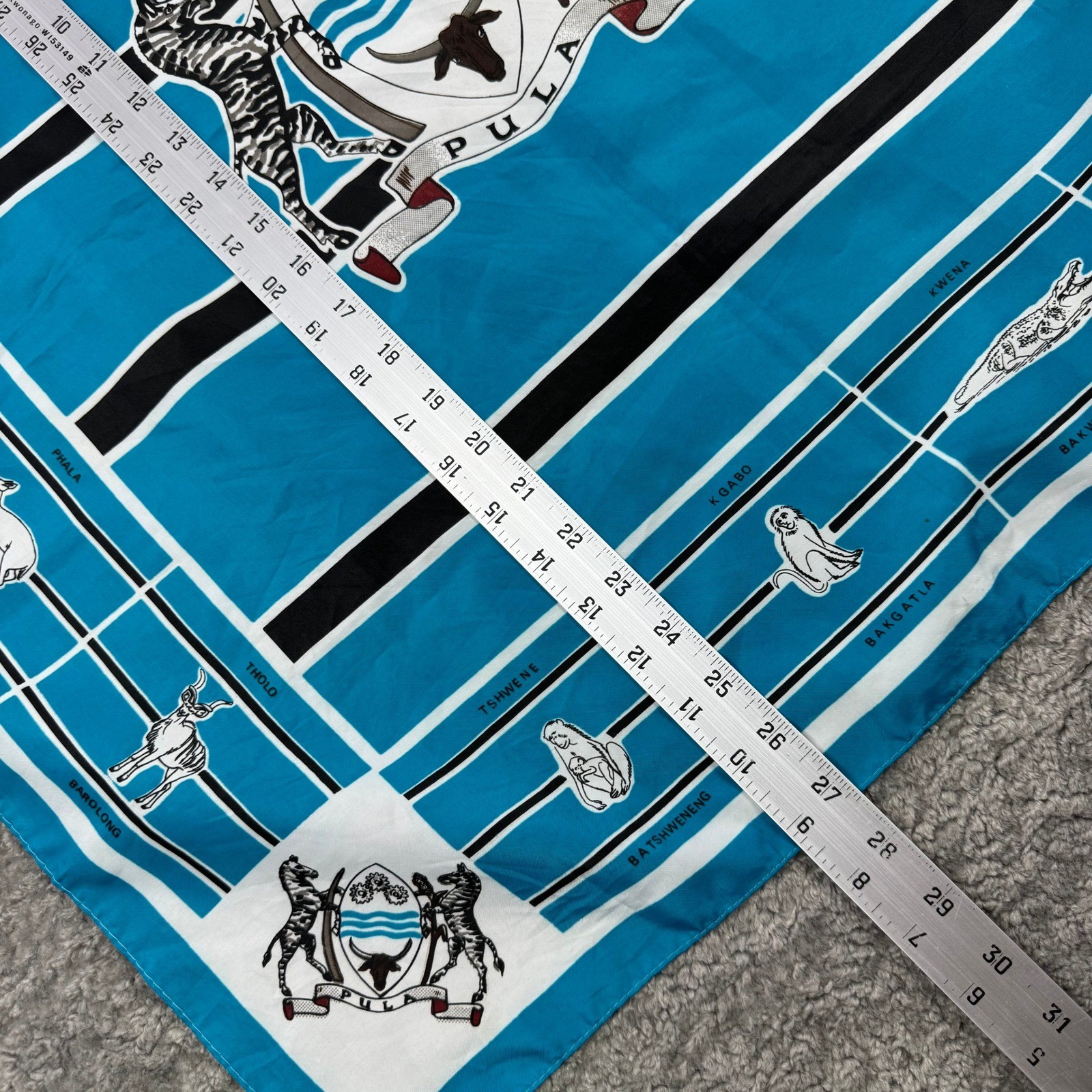 Tswanatex Botswana Coat of Arms African Wildlife Square Scarf Turquoise 30×30