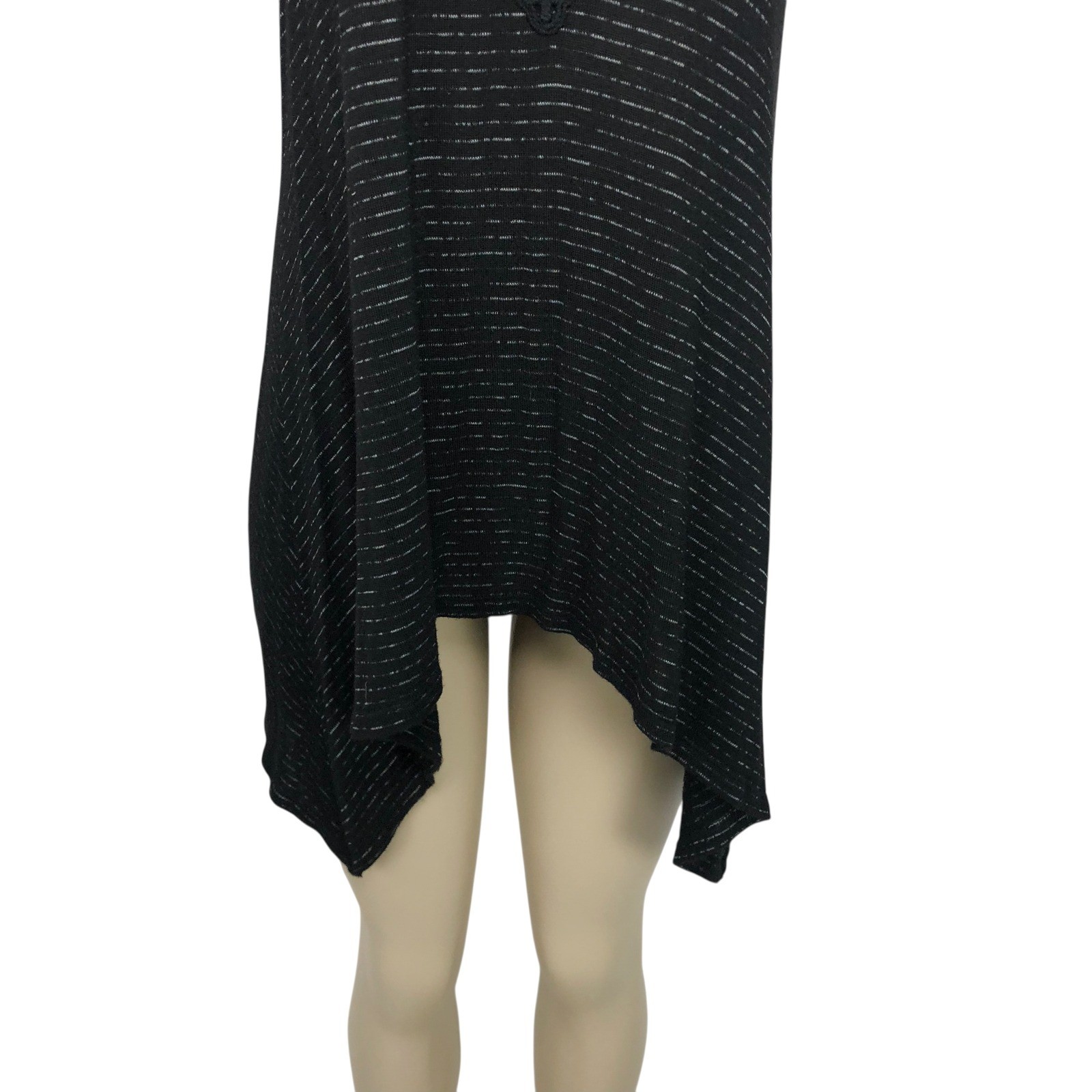 Knox Rose Black Crochet Lace Trim Knit Asymmetric Tunic Tank Top Large Boho