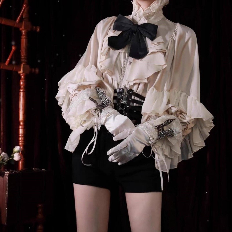 Men’s retro gothic style Long-sleeved ruffled shirt Loose blouse unisex
