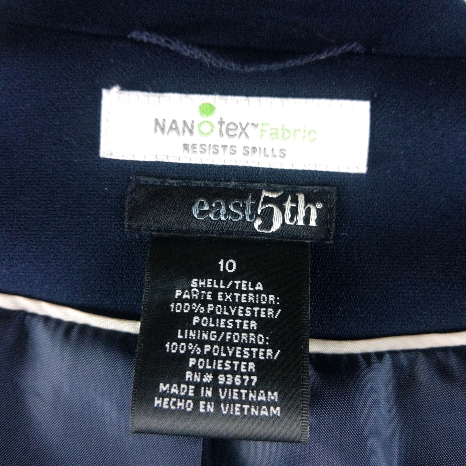 East 5th NanoTex Fabric Womens Size 10 Blue 3 Button Lined Suit Blazer Jacket