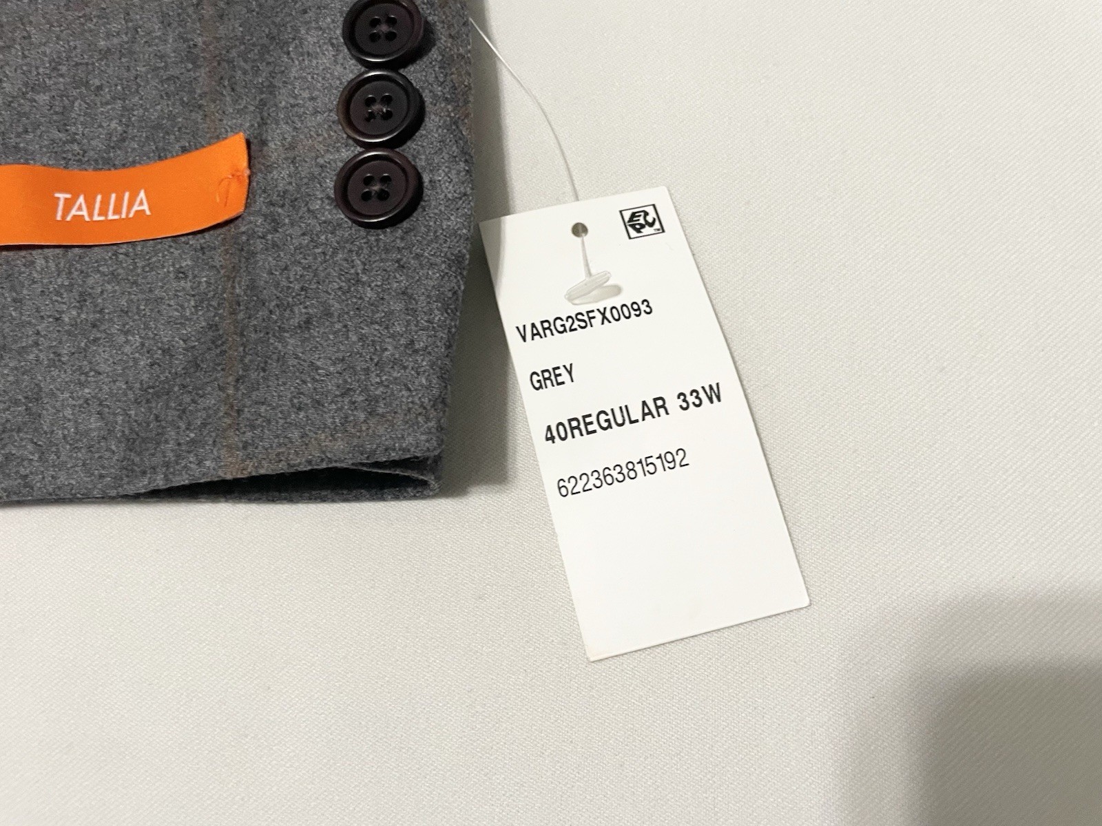 NWT Tallia 2 pc Suit Jacket Blazer 40R Pants 33×31 100% Wool Plaid Gray $650