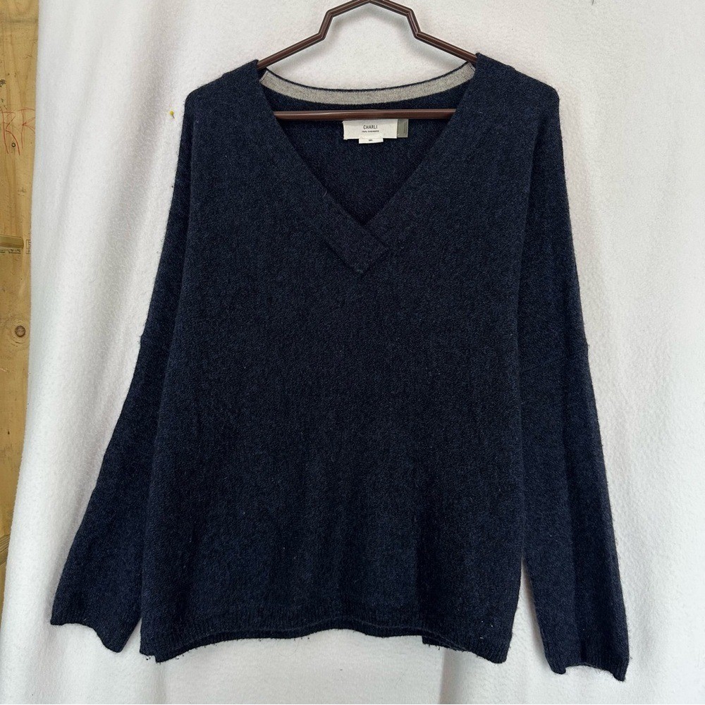 Charli Long Sleeve V Neck Cashmere Sweater Womens Large Blue