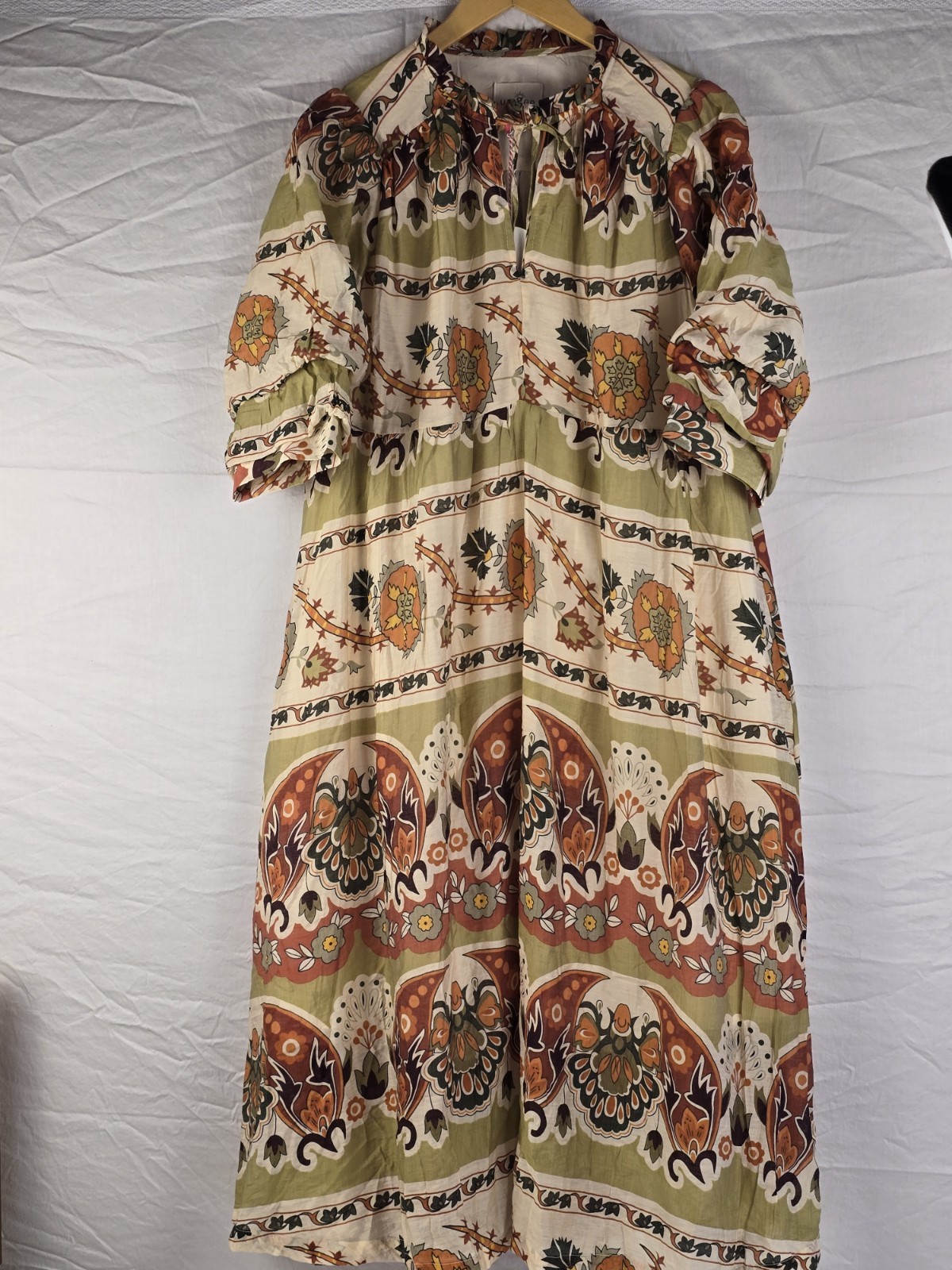 Umgee Multicolor Floral Tie Neck Ruffle Lined Woven Shift Midi Dress L