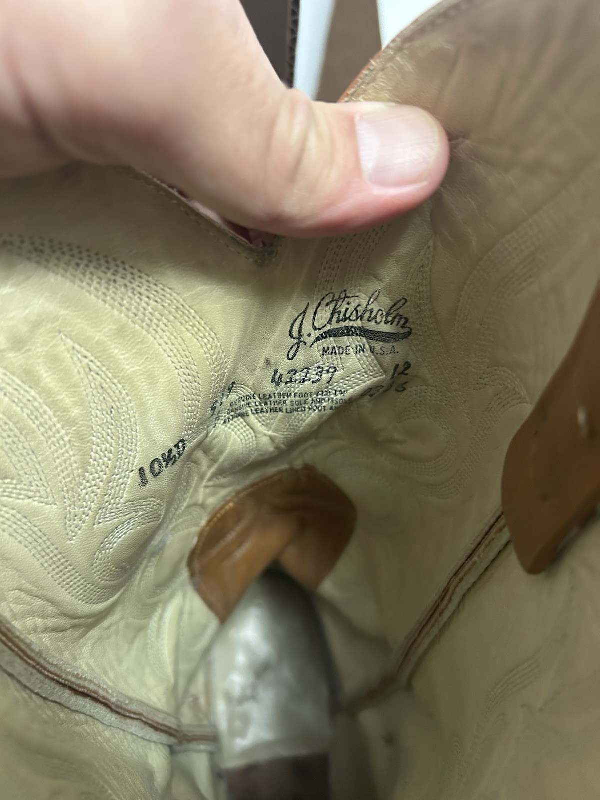 Vintage Men J Chisholm Western Boots 919 42239 Tan 10.5D USA Cowboy Handcrafted