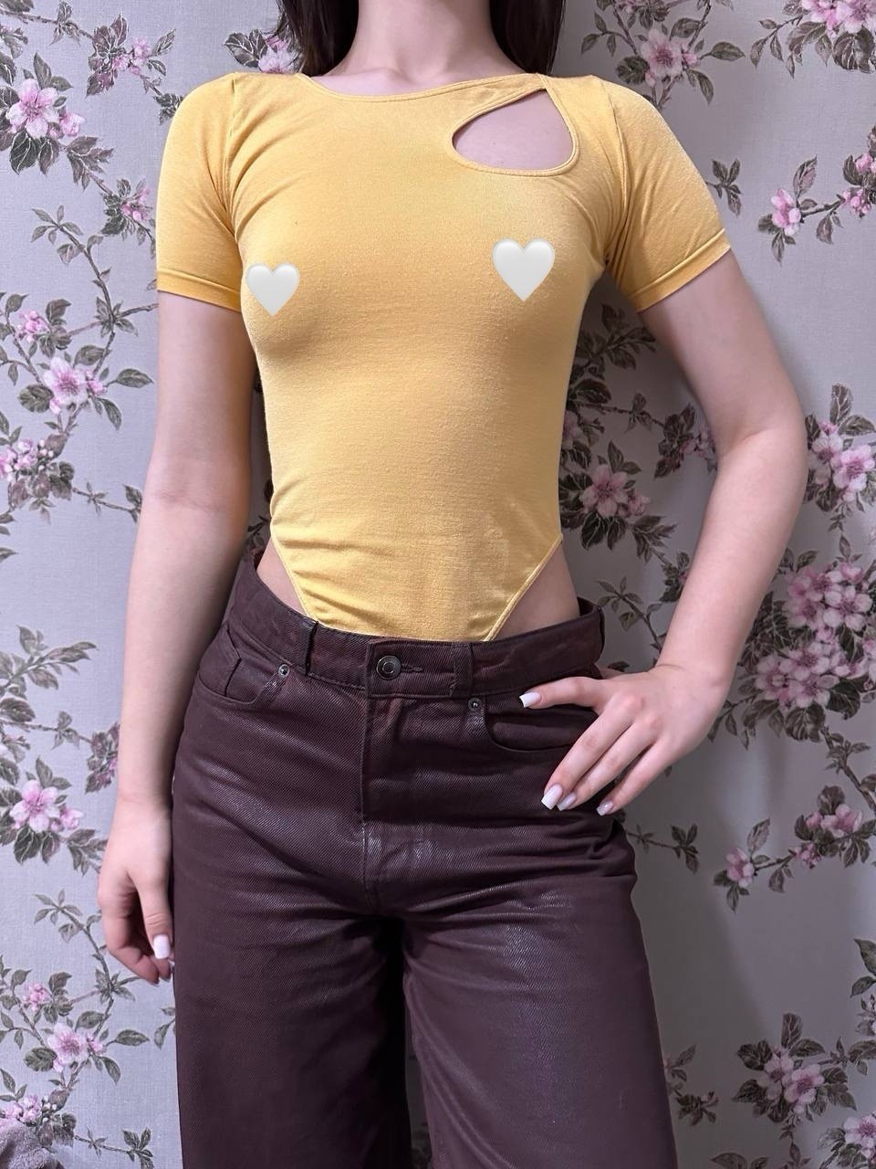 Wolford Sexy Vtg Opaque Naturel Yellow Bodysuit Stretch Top Sz S