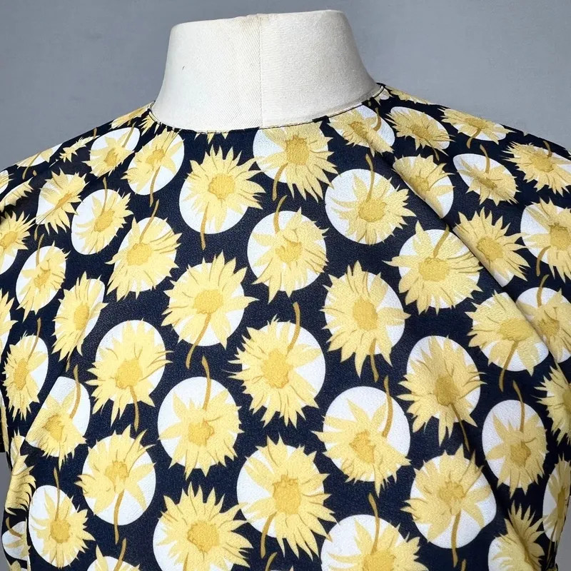 Vintage Lemon Print Blouse No Brand Size Ivory Yellow Blue Viscose Short Sleeve