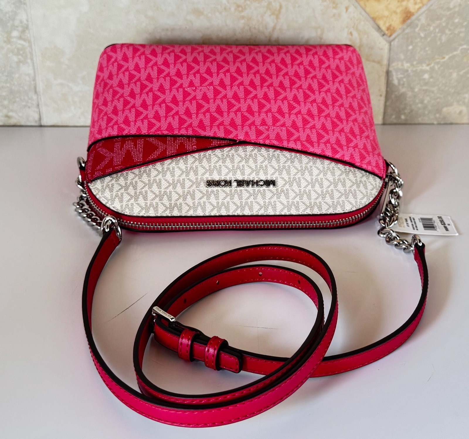 MICHAEL KORS JET SET TRAVEL DOME CROSSBODY BAG COLOR-BLOCK MK DARK RASPBERRY