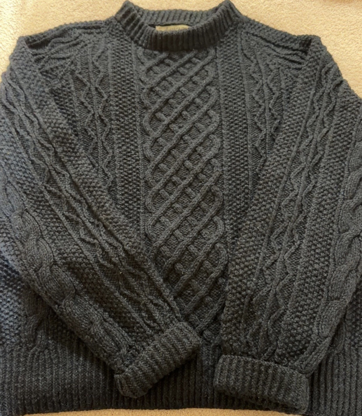 Vintage Cleo Originals Sweater Mens Large Cable Knit Fisherman Irish Wool Blue