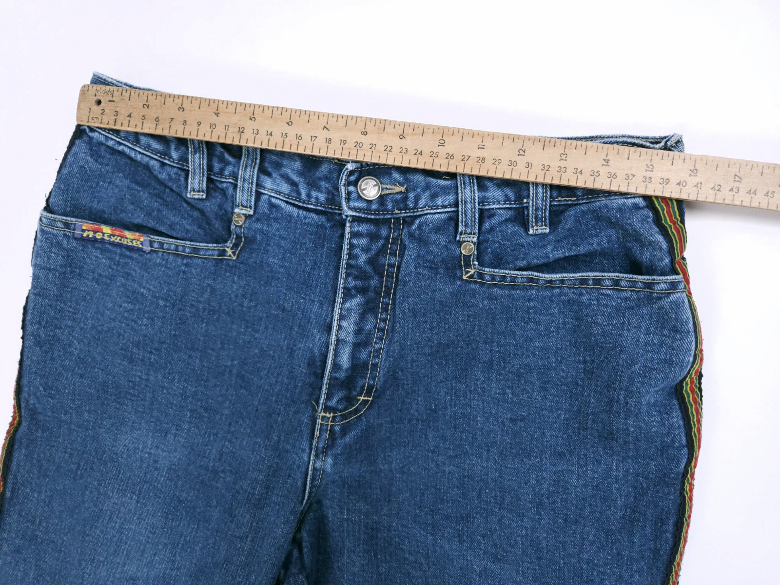 No Excuses Live On Stage Y2K Jeans Women’s 31×21 Flare Leg Ribbon Striped