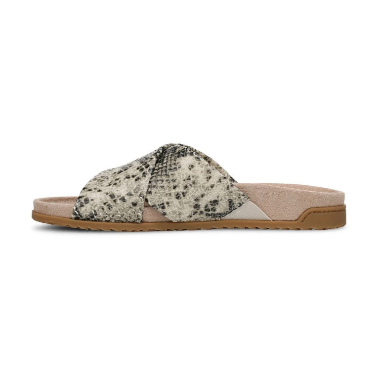 Vionic’s Etna Slide Sandal, Cream Snake Print Leather