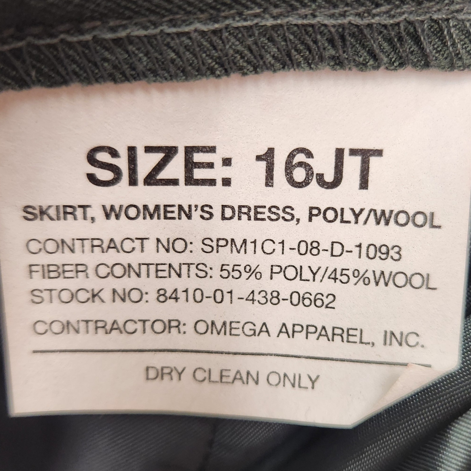 Army Green Poly/Wool Skirt 16 Junior Tall – New *mocinc.1982*