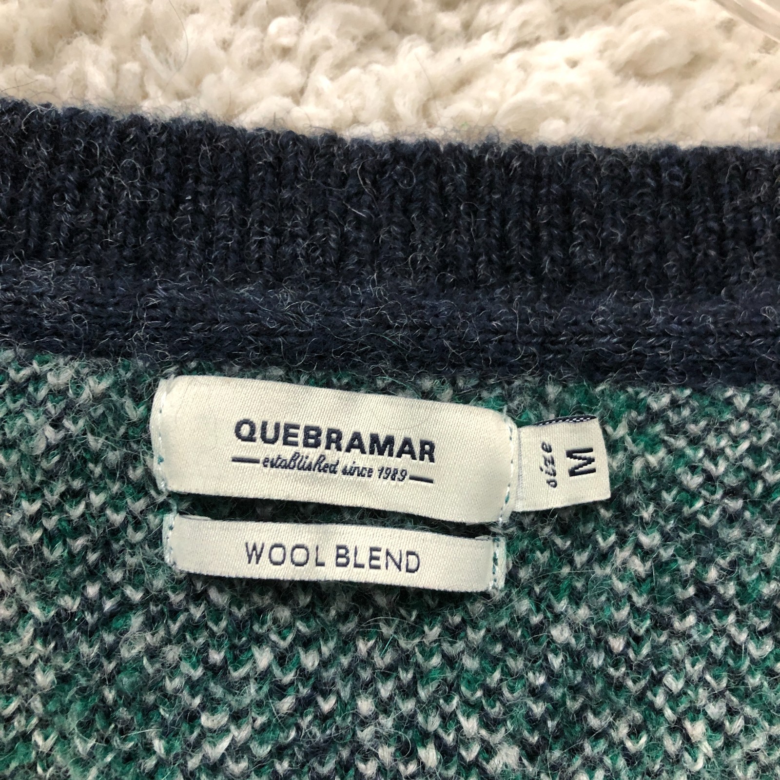Quebramar Sweater Medium Adult Green Mohair Wool Argyle Diamond V Neck Womens M