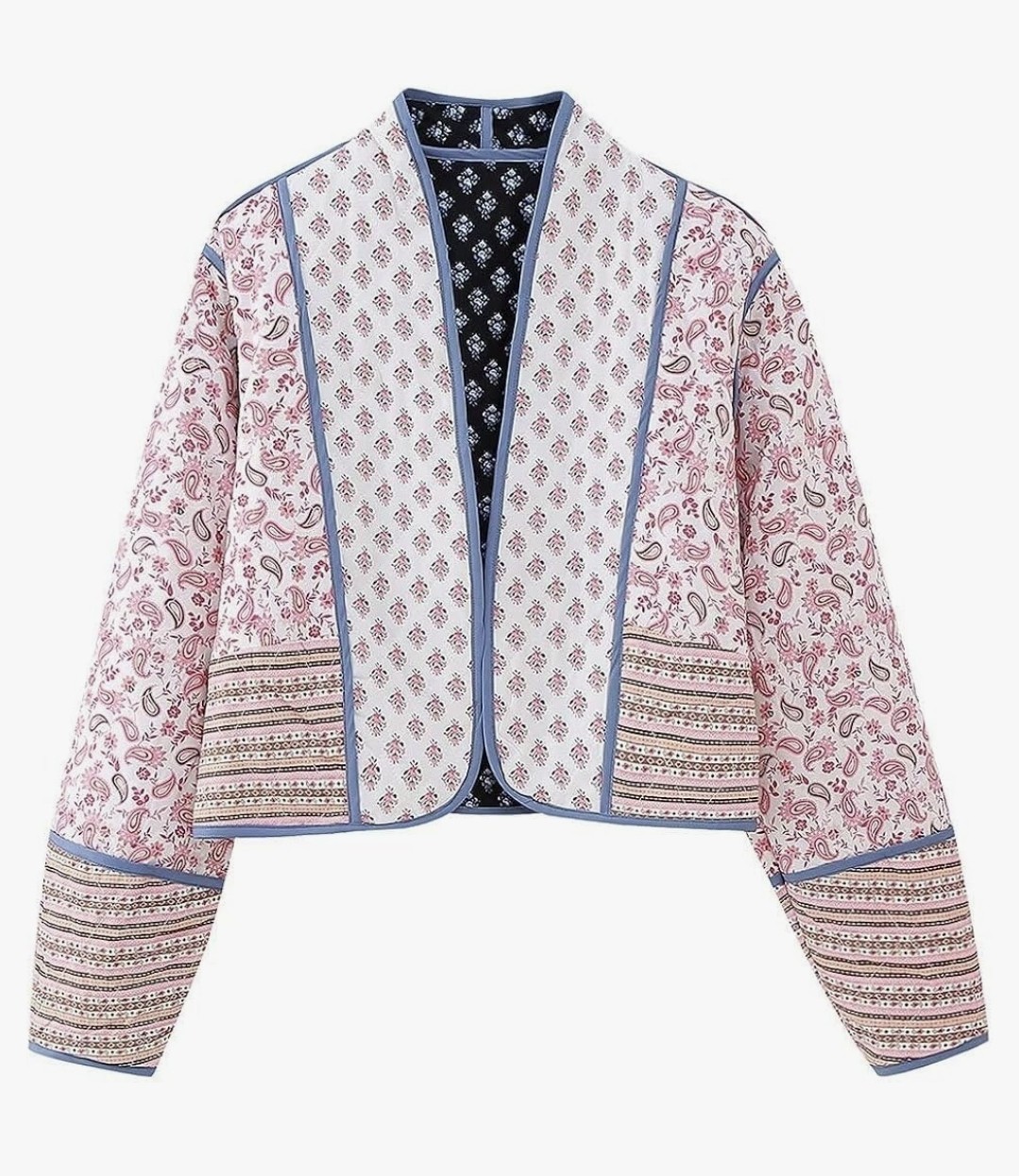 ​Womens Reversible Quilted Jacket Medium Cropped Patchwork Paisley Floral Boho