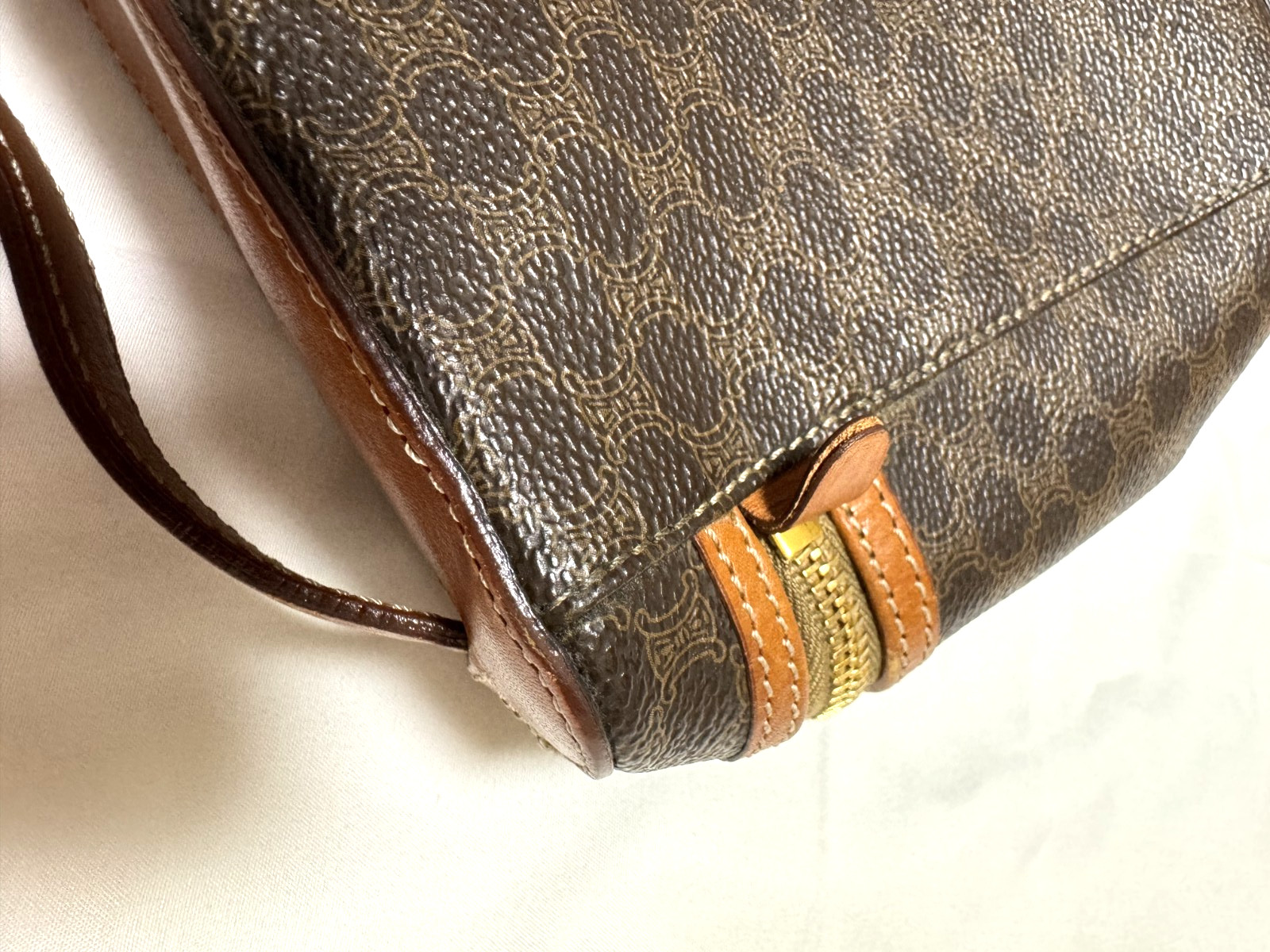 CELINE Macadam Vanity Bag Brown Cosmetic Pouch Handbag Authentic 0035