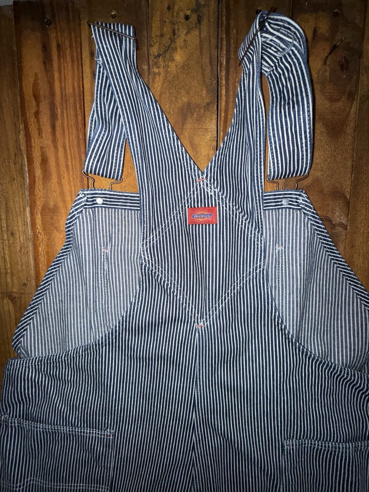 Dickies Engineer Overall Bibs Blue/White Stripe 48” Waists 27.5 In Seam Euc