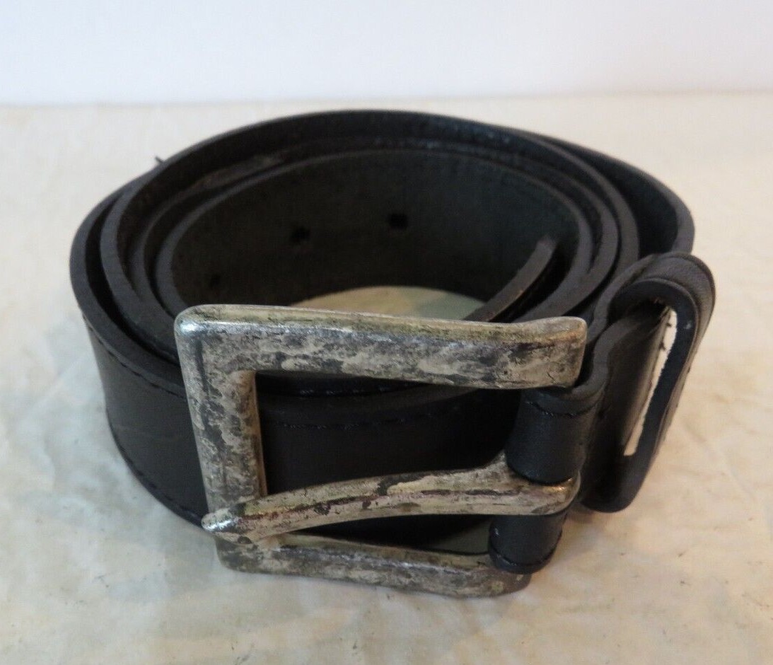 Belt Mens Black Leather Belt Rustic Crude Silver Buckle 1 3/8″ x 47″
