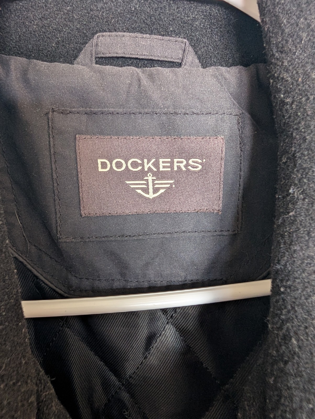 Dockers Men’s Black Wool Shell Zip Front Lined Point Collar Jacket Size L
