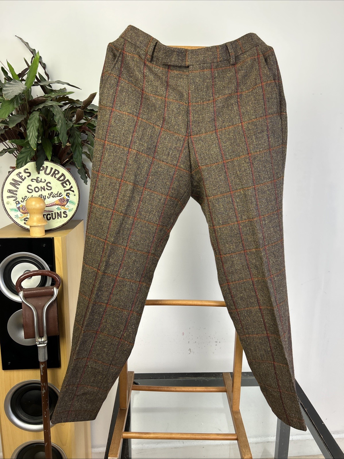 Ede & Ravenscroft 38R Windowpane Tweed English Suit 2 Pairs Trousers Savile Row