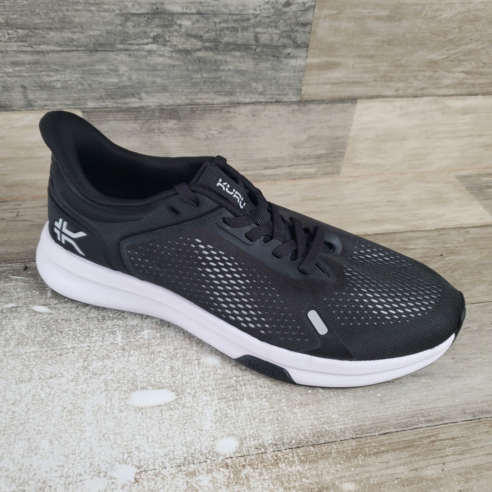 KURU ATOM Fusion Mens Shoes Sz 8.5 M Jet Black Bright White Mesh Lace Up Sneaker