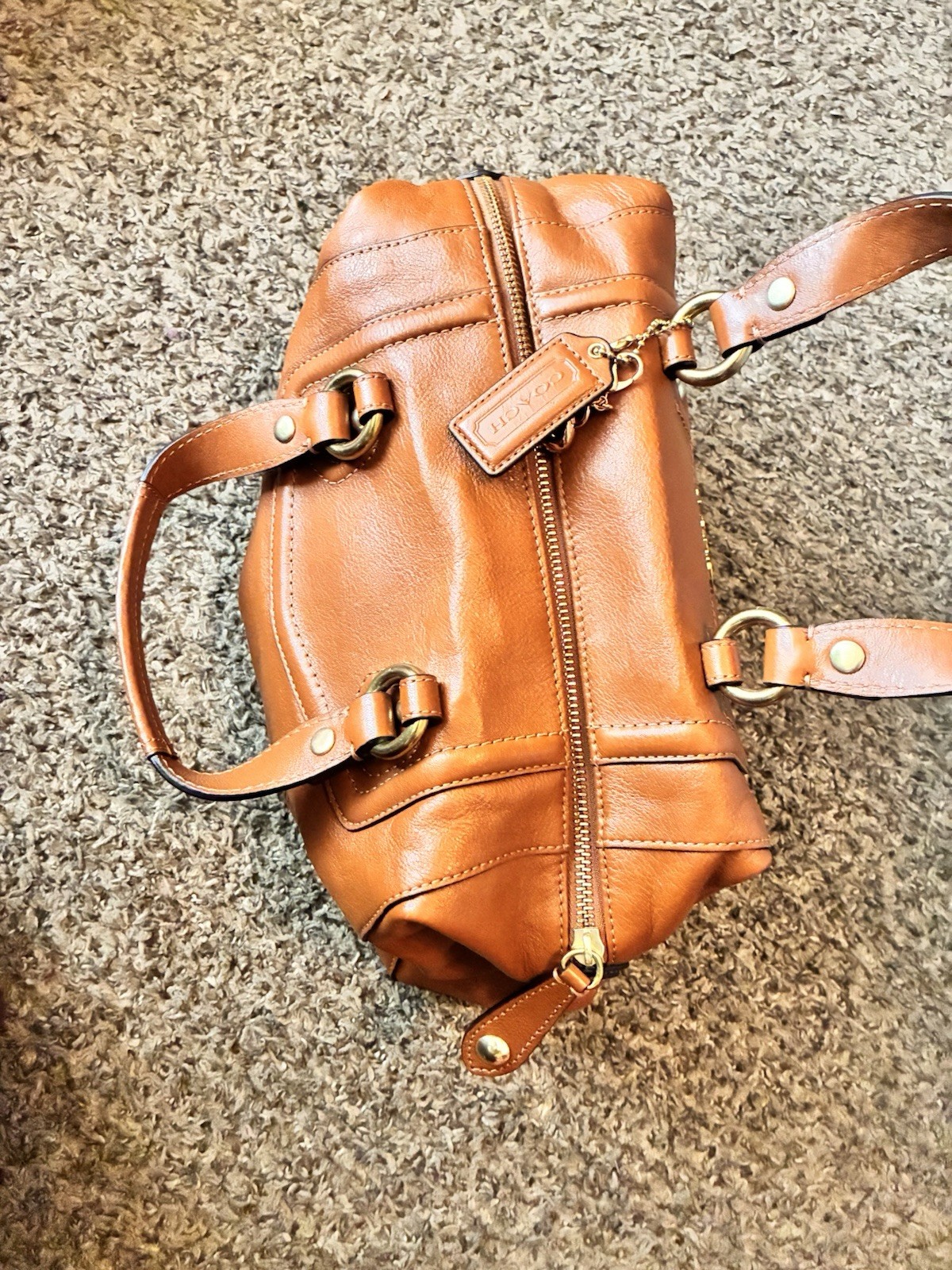 Coach Madison Brown Satchel Top Handle Bag Zip Gold Hardware Charm Pockets