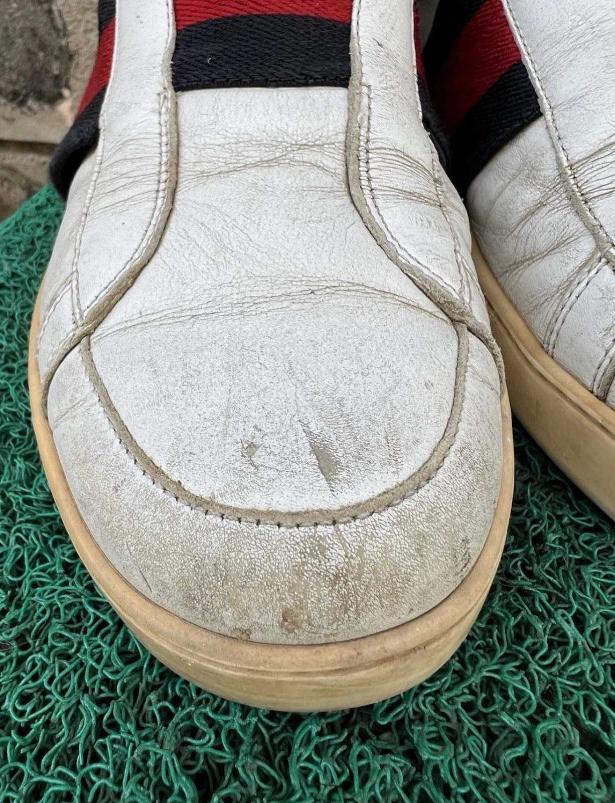 Gucci White 322749 Men’s Leather Slip-on with Web Sneakers U.S 6