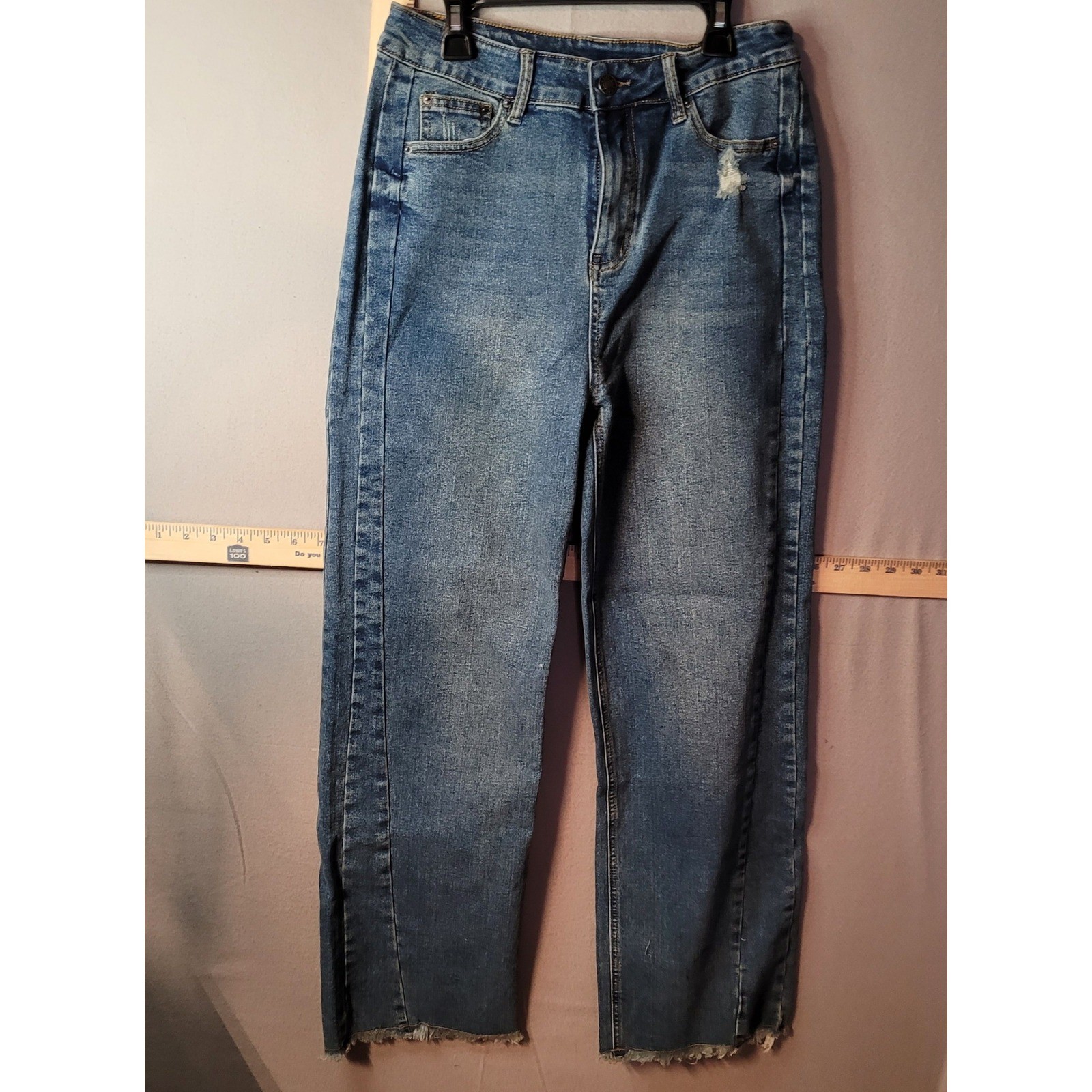 Unbranded Medium Wash High Rise Straight Leg Raw Hem Distressed Jeans Size M