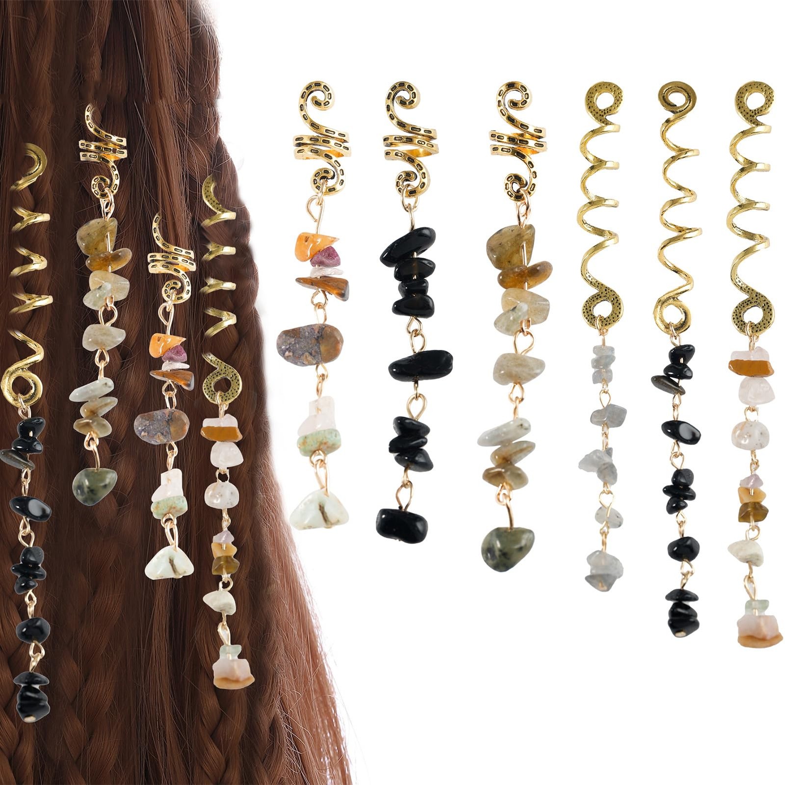 FRDTLUTHW Hair Jewelry Dreadlock Accessories, Natura Stone Hair Charms for Br…