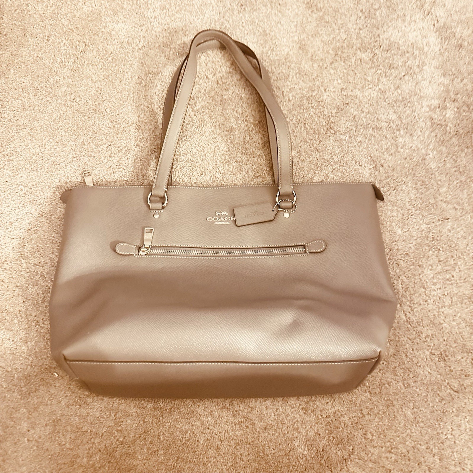 Coach Gallery Tote Large Crossgrain Leather Gray Zip Top Shoulder Bag F79608 EUC