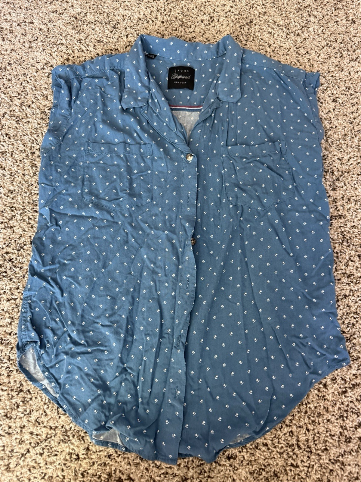 JACHS Girlfriend Women’s M Blue/White Floral Collared Sleeveless Button Top