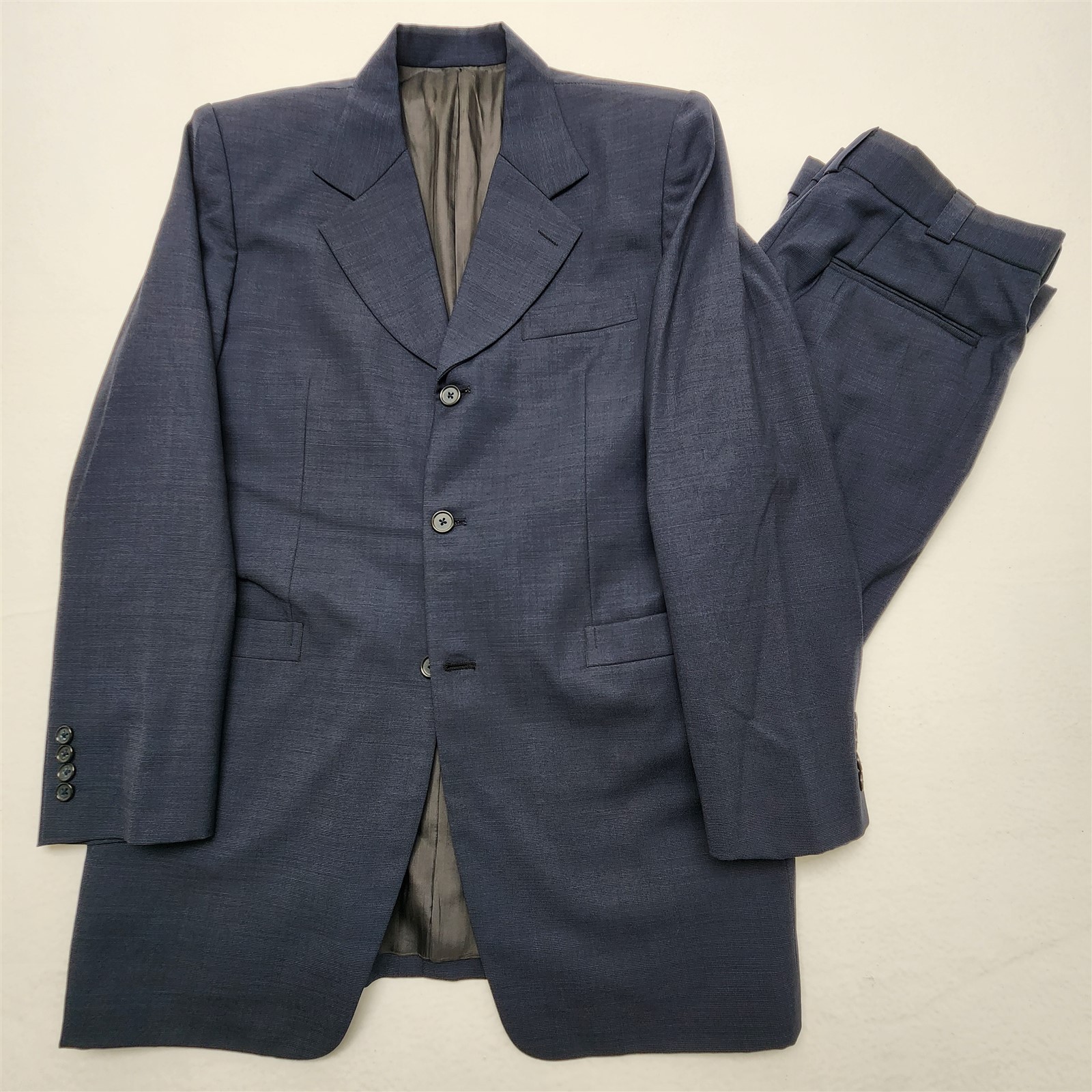 Bespoke Angelico 42L 32×30 Dark Blue Nailhead Super 100’s Wool 3Btn Mens Suit