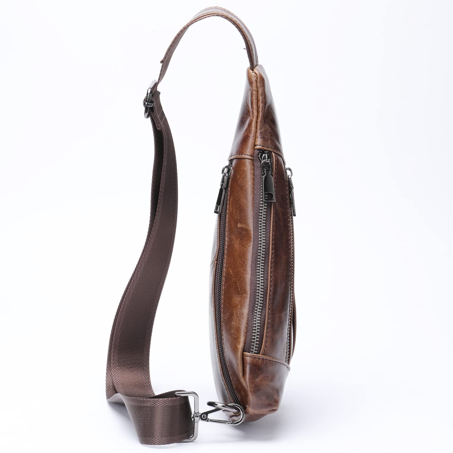 Leather Crossbody Sling Bag for Men Women Single Shoulder Chest Pack Backpack…