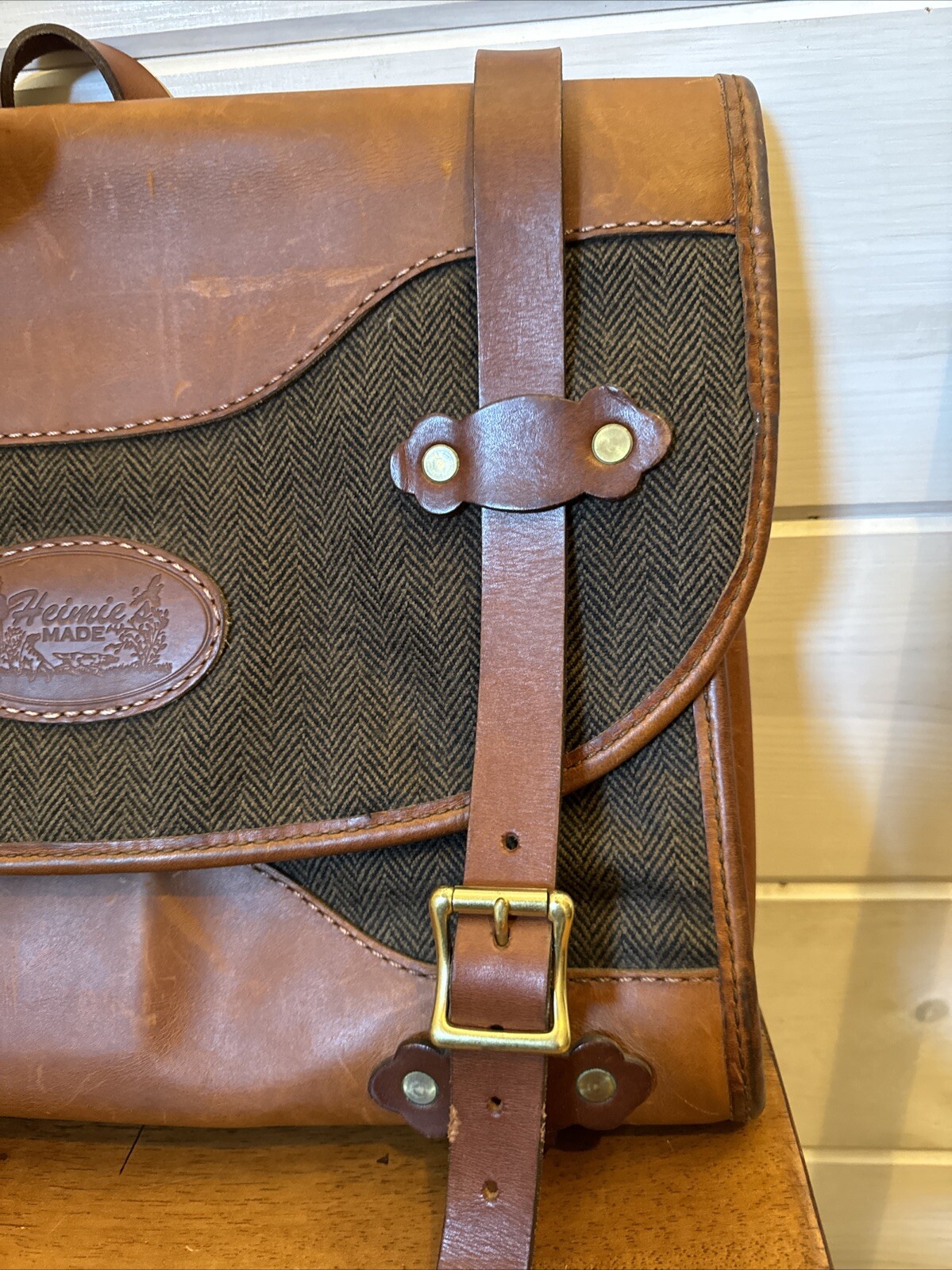 Heimies Made Leather And Tweed Messenger Bag EUC