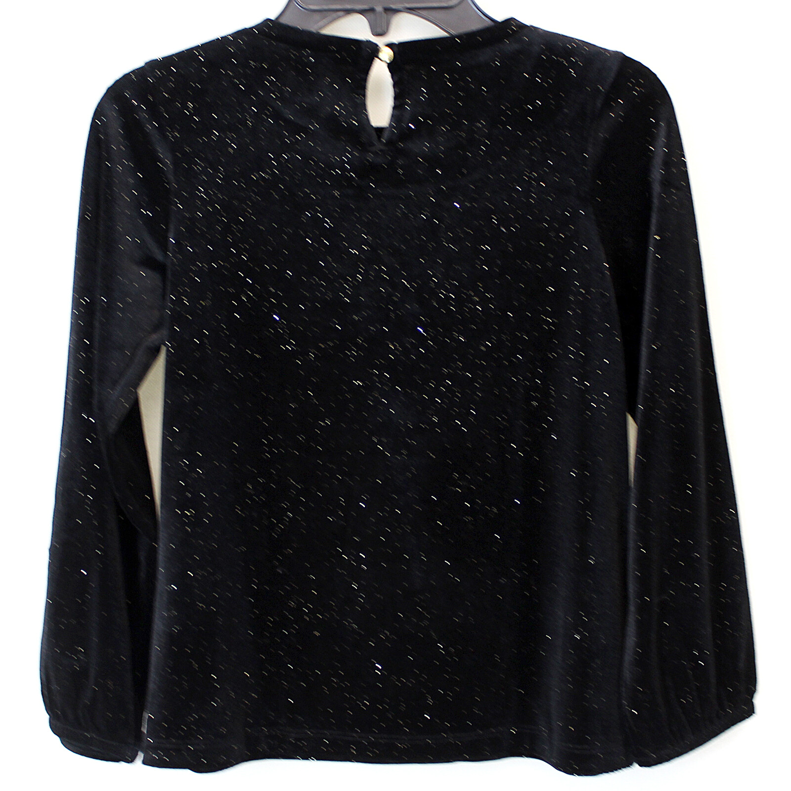J.Crew Crewcuts Girls BLACK Sparkly Velvet Ruffle Neck Long Sleeve Top Size 6-7