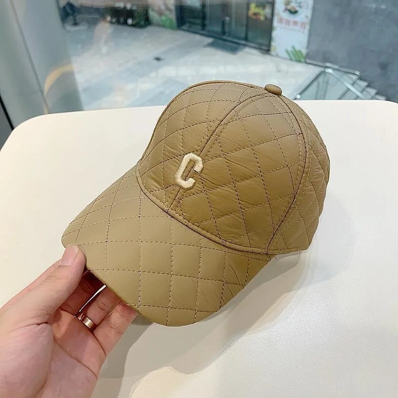 Unique design down cotton pressed grid warm baseball cap winter embroidery hat